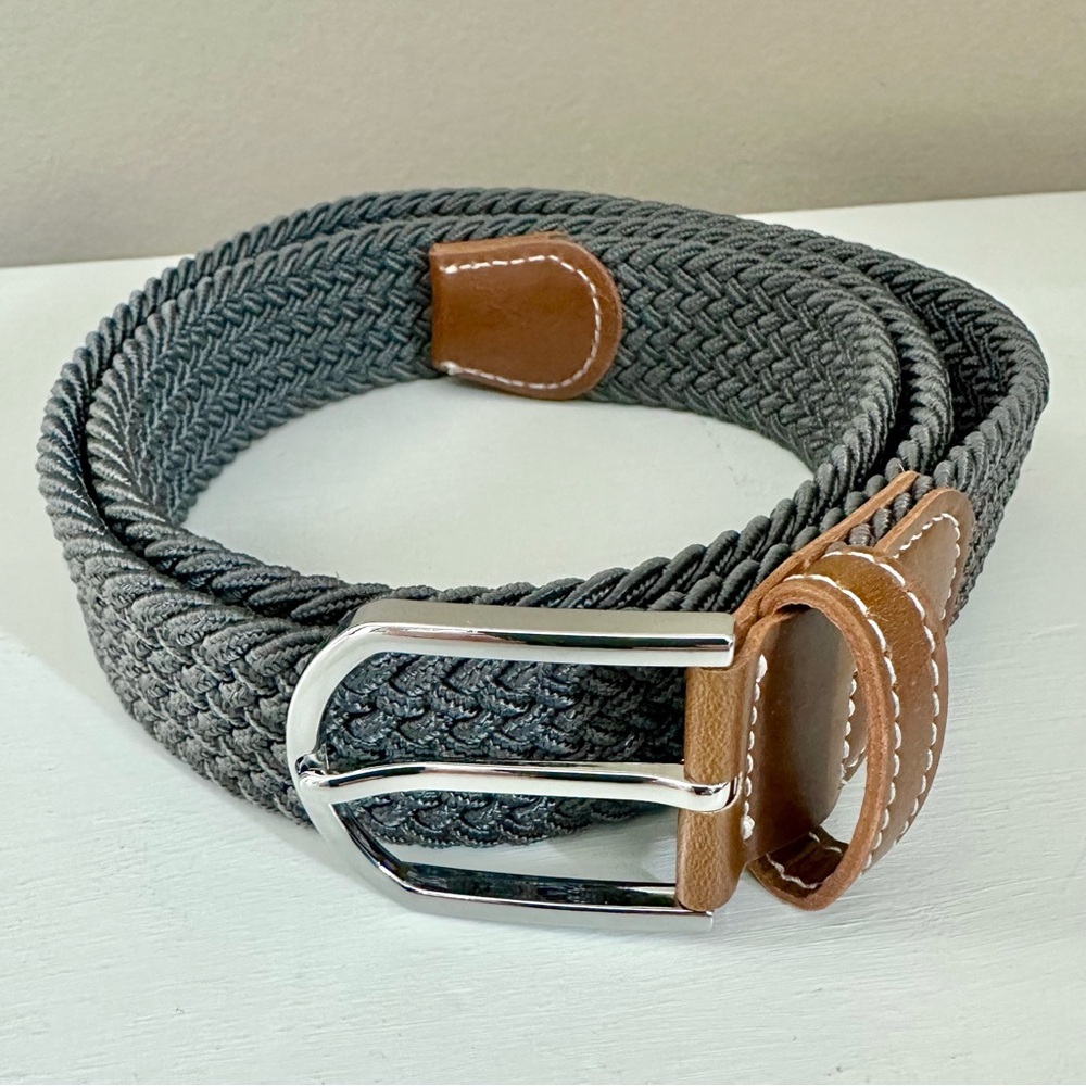Unisex Stretch Woven Gray Belt with Silver Buckle
